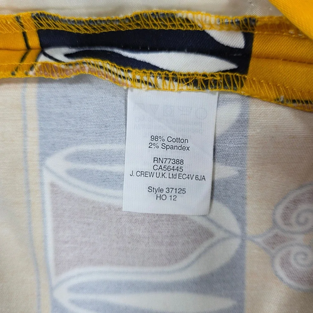 J.Crew City Fit Lisbon Scroll Ornate Print Cotton Stretch Shorts Yellow 8 Womens
